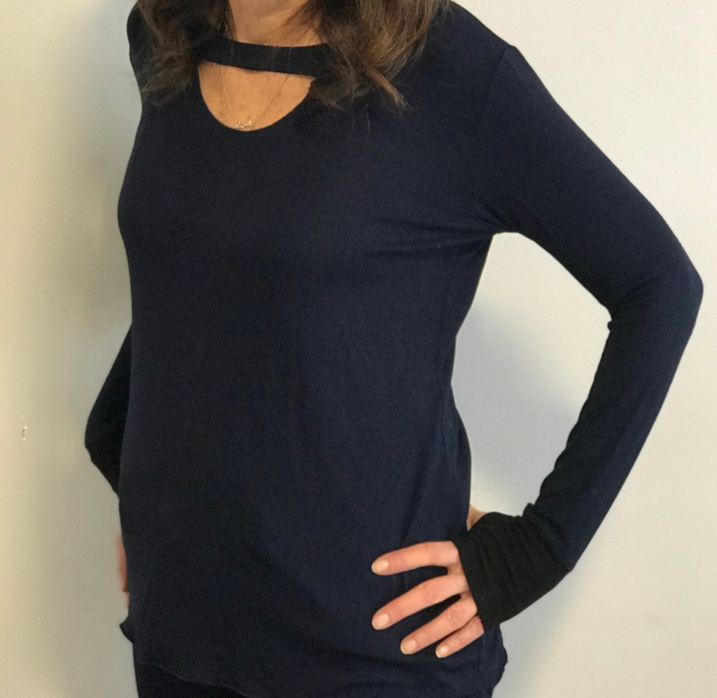 Cut-Out V-Neck with Thumb Hole Sleeve